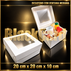 CAJA DESAYUNO CON VISOR BLANCO MEDIANA (20x20x10cm)