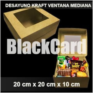 Caja Desayuno con Visor Mediana en Kraft descartables black card