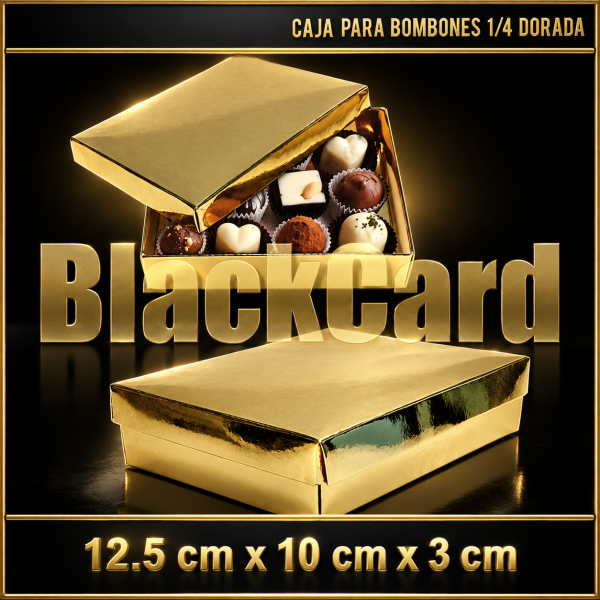 CAJA BOMBON TAPA DORADA 1/4 Kg (12,5 x 10 x 3 cm)