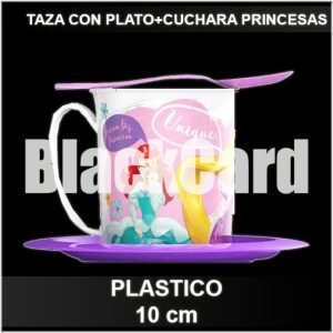 SET TAZA CON PLATO + CUCHARA PRINCESAS DE PLASTICO 10CM
