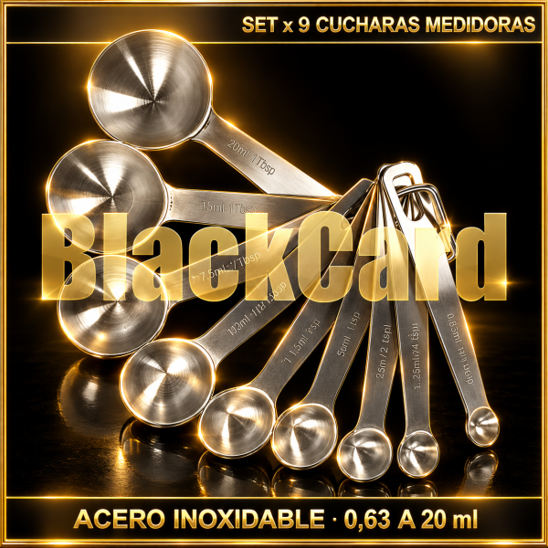SET x 9 CUCHARAS MEDIDORAS ACERO INOXIDABLE