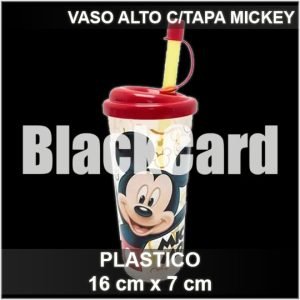 VASO ALTO C/TAPA MICKEY DE PLASTICO 16X7CM