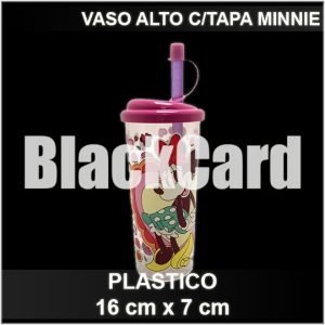 VASO ALTO C/TAPA MINNIE DE PLASTICO 16X7CM