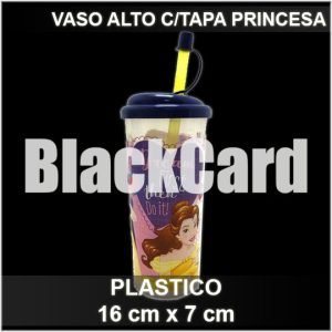 VASO ALTO C/TAPA PRINCESA DE PLASTICO 16X7CM