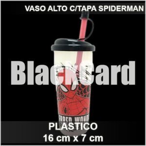 VASO ALTO C/TAPA SPIDERMAN DE PLASTICO 16X7CM