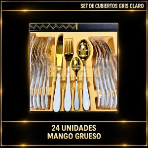 SET DE CUBIERTO GRIS CLARO MANGO GRUESO