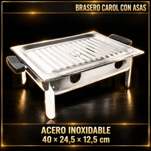BRASERO PARRILLA MESA ACERO INOXIDABLE CON ASAS CAROL
