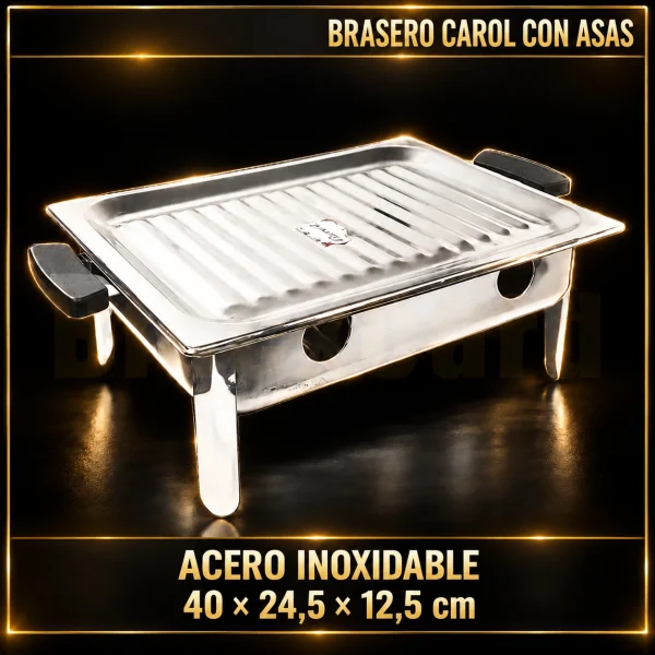 BRASERO PARRILLA MESA ACERO INOXIDABLE CON ASAS CAROL