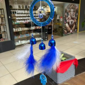 COLGANTE CIRCULO AZUL CON PLUMAS DELFIN/ELEFANTE