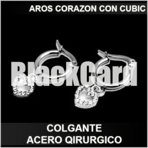 AROS CORAZON CON CUBIC COLGANTE ACERO QUIRURGICO