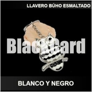 LLAVERO BÚHO BLANCO Y NEGRO ESMALTADO