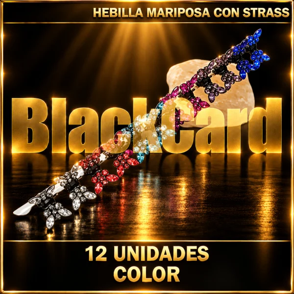 HEBILLA MARIPOSA CON STRASS X 12 UNIDADES (COLOR)