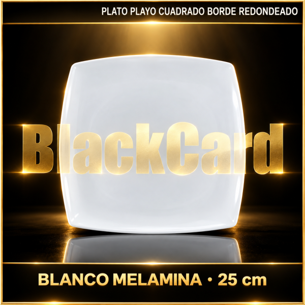 PLATO PLAYO CUADRADO BORDE REDONDEADO BLANCO MELAMINA 25CM
