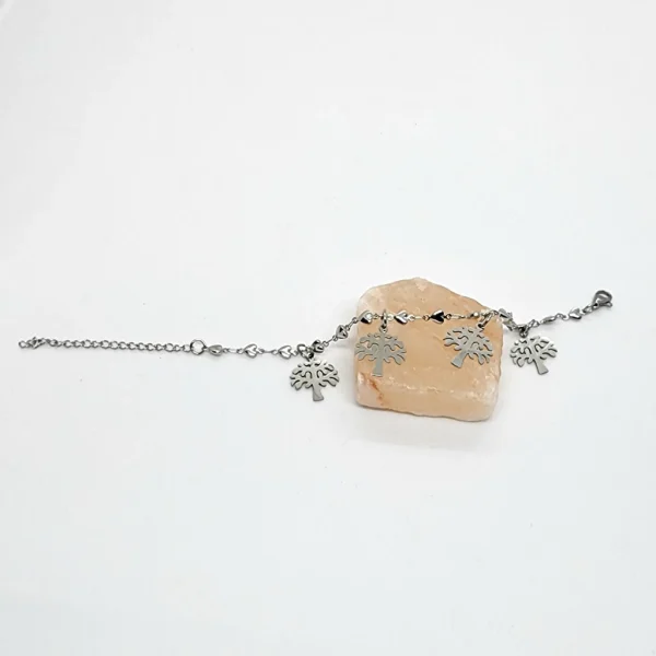 PULSERA CON DIJE ÁRBOL DE LA VIDA Y CORAZONES (A.Q.)