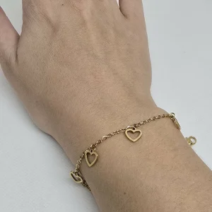 PULSERA CON DIJES CORAZÓN SIN RELLENO (ACERO DORADO)