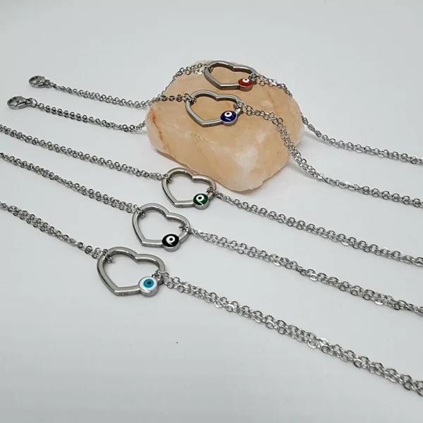 PULSERA DIJE CORAZÓN CON OJO TURCO (COLOR SURTIDO) (A.Q.)