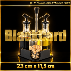 SET X4 PIEZAS ACEITERA Y VINAGRERA NEGRO 23X11.5CM