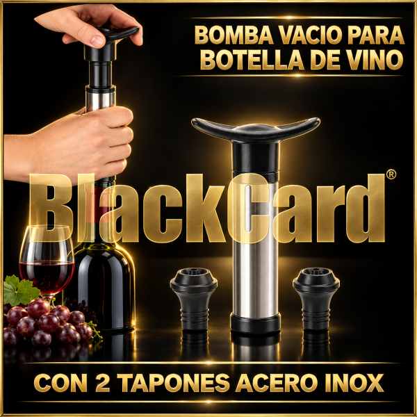 BOMBA VACIO PARA BOTELLA DE VINO CON 2 TAPONES ACERO INOX
