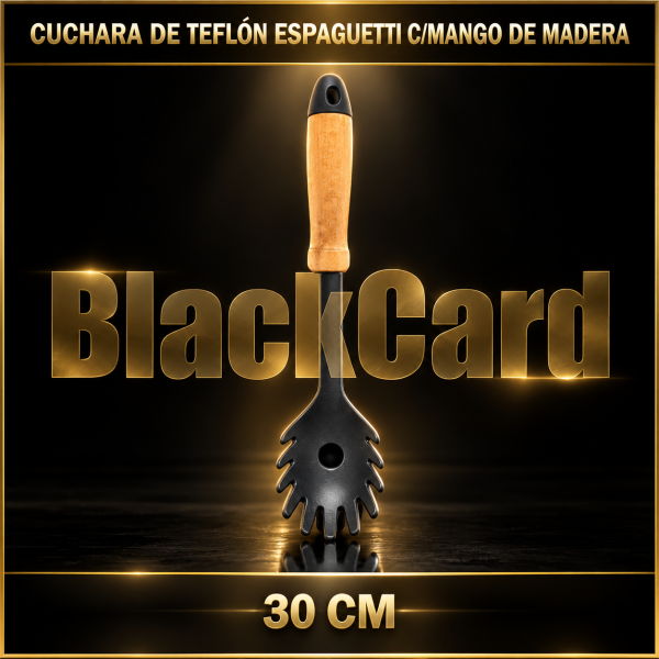 CUCHARA DE TEFLON ESPAGUETTI C/MANGO DE MADERA 30CM (42201)