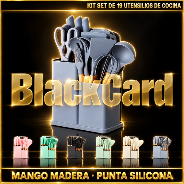 KIT SET DE 19 UTENSILIOS DE COCINA MANGO MADERA PUNTA SILICONA
