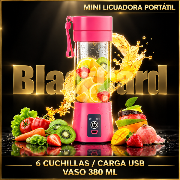 MINI LICUADORA PORTÁTIL 6 CUCHILLAS CARGA USB VASO 380 ML