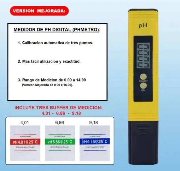 MEDIDOR DIGITAL DE PH AUTOCALIBRE PHMETRO 3 PUNTOS C/ESTUCHE - Imagen 3