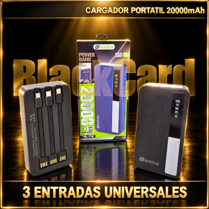 CARGADOR PORTATIL 20000mAh + 3 ENTRADAS UNIVERSALES
