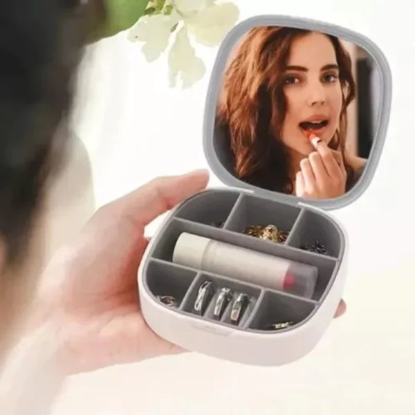 MINI ALHAJERO ORGANIZADOR CON ESPEJO PORTÁTIL VIAJE JOYERO - Imagen 5