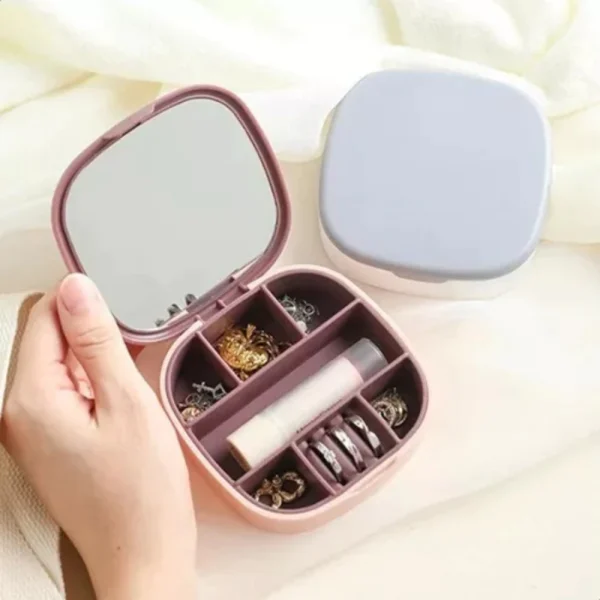 MINI ALHAJERO ORGANIZADOR CON ESPEJO PORTÁTIL VIAJE JOYERO - Imagen 2