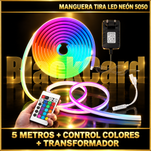 MANGUERA TIRA LED NEON 5 METROS 5050 + CONTROL COLORES + TRANSFORMADOR