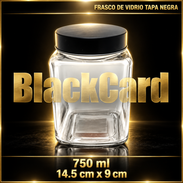 FRASCO DE VIDRIO TAPA NEGRA 750ML 14.5X9CM ZOKO