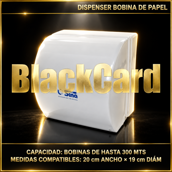 DISPENSER BOBINA DE PAPEL TAPA HASTA 300 MTS
