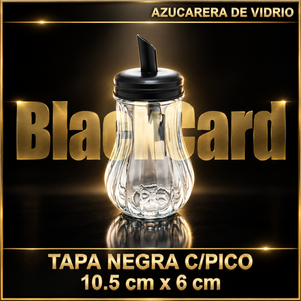 AZUCARERA DE VIDRIO TAPA NEGRA C/PICO