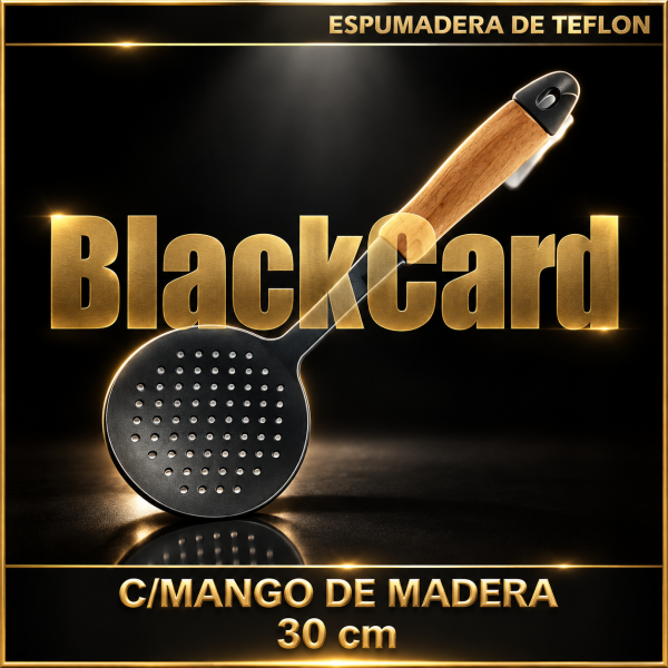 ESPUMADERA DE TEFLON C/MANGO DE MADERA 30CM (42206)