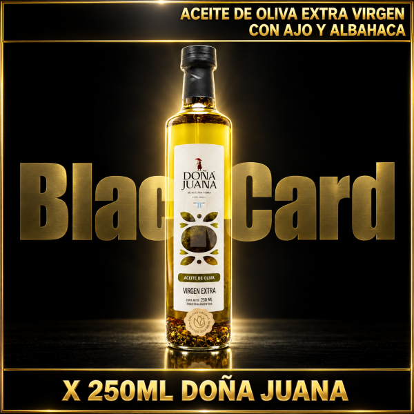 ACEITE DE OLIVA EXTRA VIRGEN CON AJO Y ALBAHACA X 250 CC DOÑA JUANA