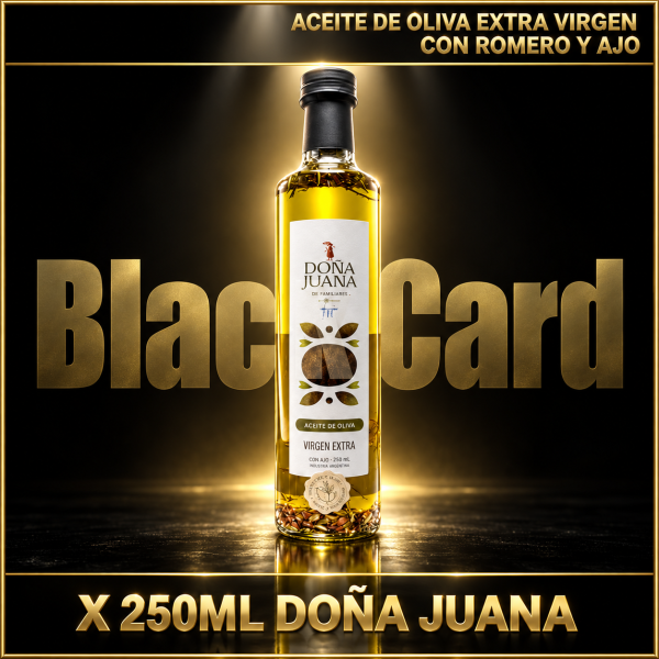 ACEITE DE OLIVA EXTRA VIRGEN CON ROMERO Y AJO X 250 CC DOÑA JUANA