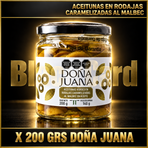 ACEITUNAS EN RODAJAS CARAMELIZADAS AL MALBEC X 200 GRS DOÑA JUANA