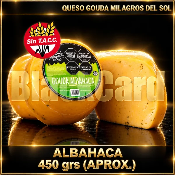 QUESO GOUDA ALBAHACA MILAGROS DEL SOL 450 GRS (APROX)