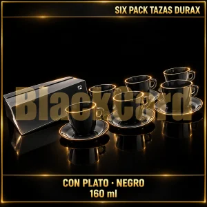 SIX PACK TAZA CAFE C/PLATO NEGRO 160ML DURAX