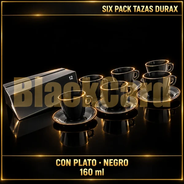 SIX PACK TAZA CAFE C/PLATO NEGRO 160ML DURAX