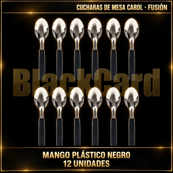 CUCHARA DE MESA MANGO PLASTICO NEGRO FUSION X12 CAROL