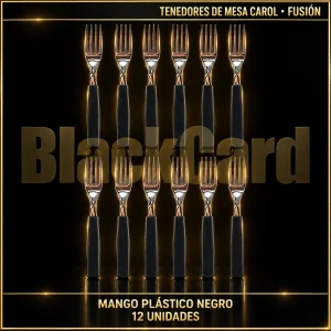 TENEDOR DE MESA MANGO PLASTICO NEGRO FUSION X12 CAROL