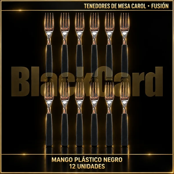 TENEDOR DE MESA MANGO PLASTICO NEGRO FUSION X12 CAROL