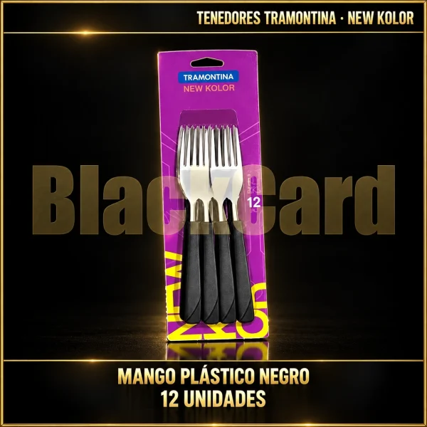 TENEDOR DE MESA M/PLASTICO NEGRO NEW KOLOR X12 TRAMONTINA