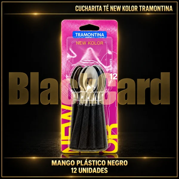 CUCHARITA TÉ NEW KOLOR MANGO PLÁSTICO NEGRO X12 TRAMONTINA
