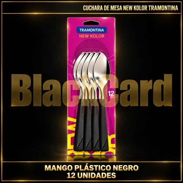 CUCHARA D/MESA NEW KOLOR M/PLASTICO NEGRO X12 TRAMONTINA