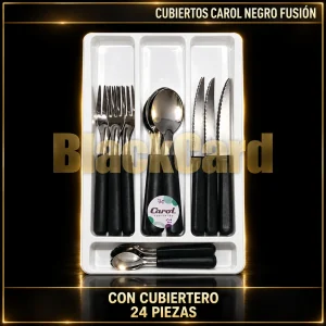 JUEGO CUBIERTOS NEGRO FUSION C/CUBIERTERO 24PZS CAROL