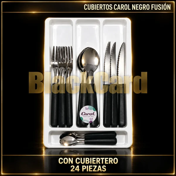 JUEGO CUBIERTOS NEGRO FUSION C/CUBIERTERO 24PZS CAROL