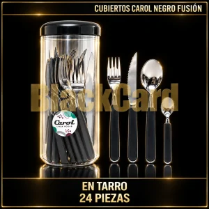 JUEGO CUBIERTOS EN TARRO NEGRO FUSION 24 PIEZAS CAROL