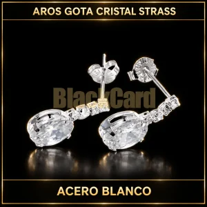 AROS GOTA CRISTAL STRASS ACERO BLANCO